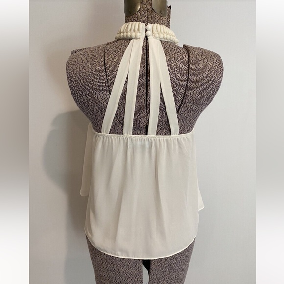 New Guess Marciano Embellished Collar Rhinestones Crystal Chiffon Light Top M - Picture 3 of 7